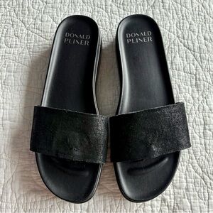 Donald Pliner Fifi Black Leather Wedge Slide Sandal Women's 9M